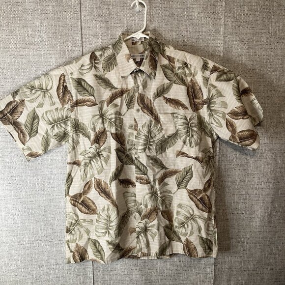 Pierre Cardin Hawaiian Men's Shirt Short Sleeve Size Large Cotton Leaf Pattern. - Picture 1 of 6